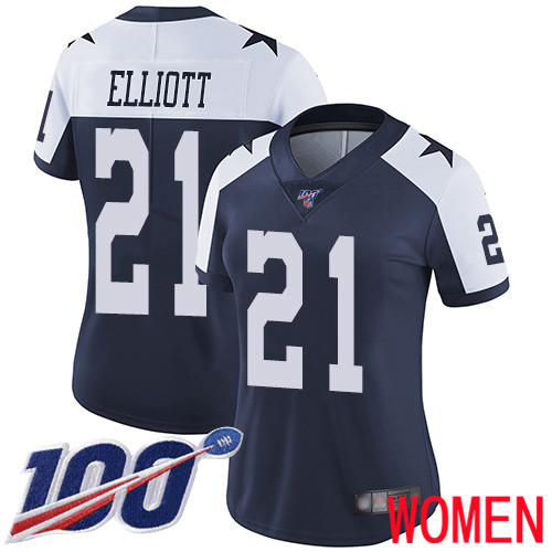 Women Dallas Cowboys Limited Navy Blue Ezekiel Elliott Alternate #21 100th Season Vapor Untouchable Throwback NFL Jersey->women nfl jersey->Women Jersey